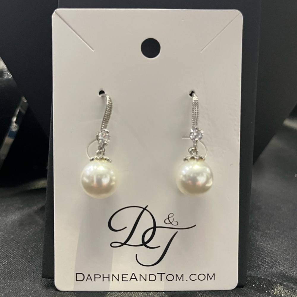 Handmade Pearls on Sterling Silver Earrings with Cubic Zirconia Stones